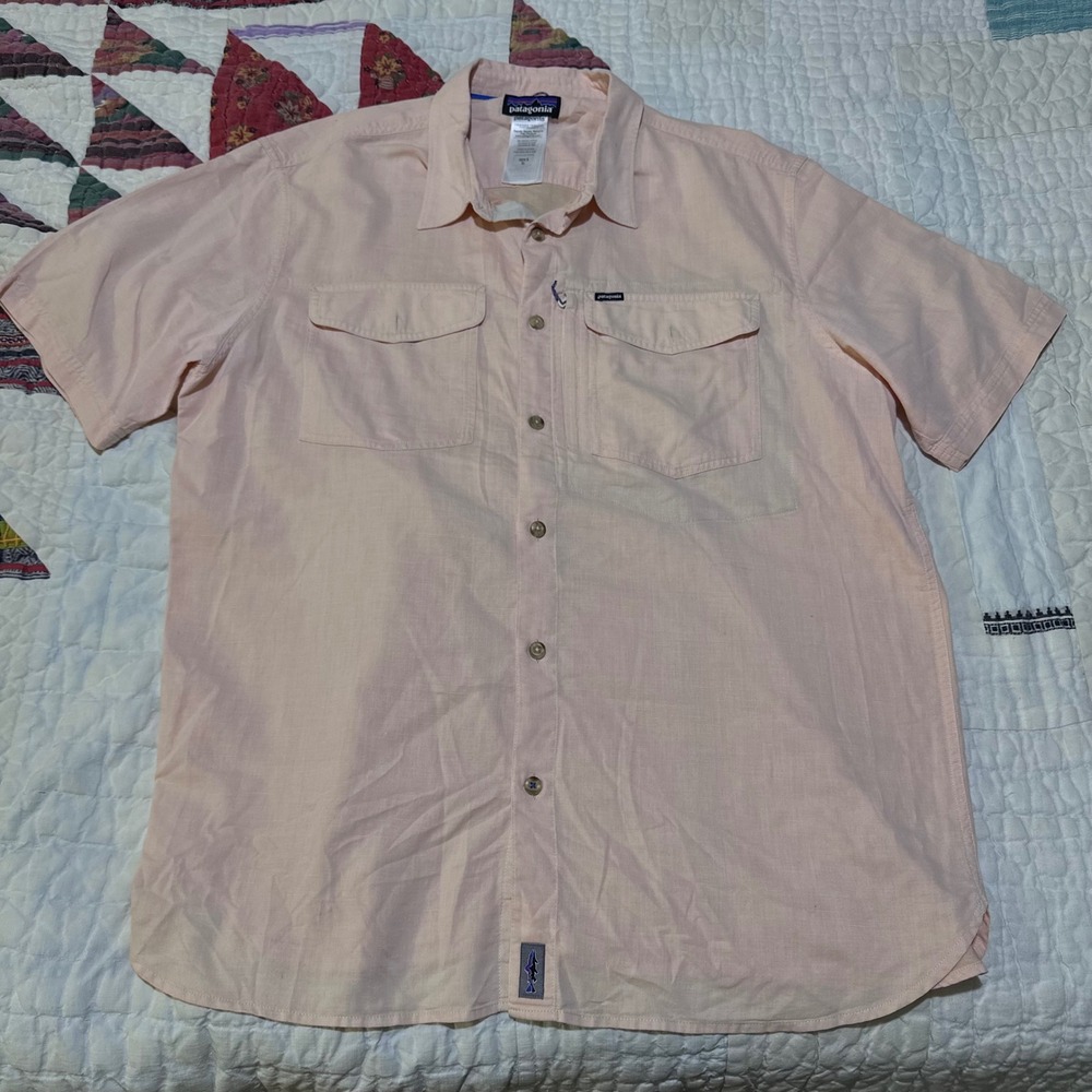 Patagonia Short Sleeve Button Down Shirt Peach XL